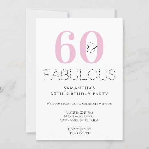 60th Birthday Modern Pink Party Invitation