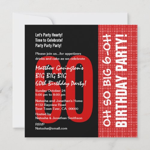 60th Birthday Modern Red and Black B205 Personalized Announcements