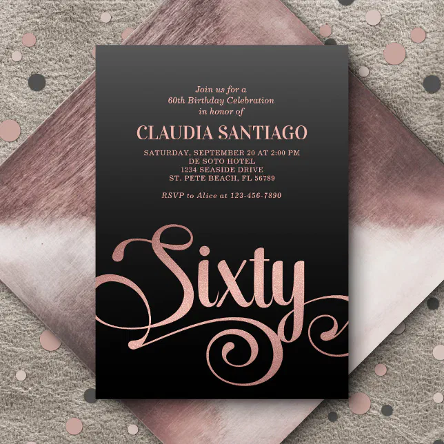60th Birthday Modern Script Invitation | Zazzle