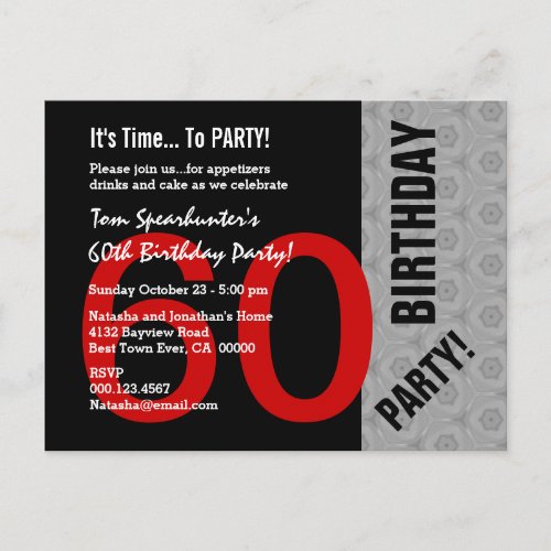 60th Birthday Modern Style Red Black Gray V01 Postcard