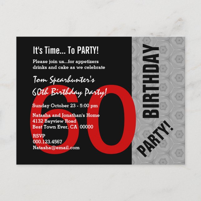60th Birthday Modern Style Red Black Gray V01 Postcard (Front)