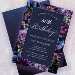 60th Birthday Moody Purple Flower Invitation<br><div class="desc">Moody purple flowers create a lush border on this 60th birthday party invitation. Pops of dusty blue and ivory white add to the floral display. A dark background adds to the mood and makes the white text pop. Traditional calligraphy script gives it an elegant vibe. Except for the word birthday,...</div>