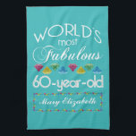 60th Birthday Most Fabulous Colorful Gem Turquoise Towel<br><div class="desc">Celebrate the milestone birthday of your favorite senior citizen with this fun gift reminding them of how fabulous they are. White and grey lettering on deep turquoise background. Colorful diamond-cut gems in rainbow tones serve as accent. Customize with names, initials or other text. This series is in increments of 5...</div>