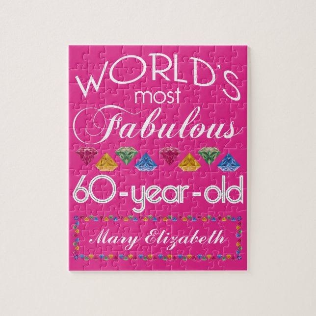 60th Birthday Most Fabulous Colorful Gems Pink Jigsaw Puzzle (Vertical)