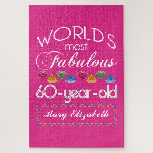 60th Birthday Most Fabulous Colorful Gems Pink Jigsaw Puzzle