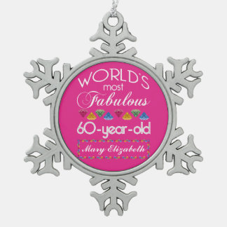 60th Birthday Most Fabulous Colorful Gems Pink Snowflake Pewter Christmas Ornament
