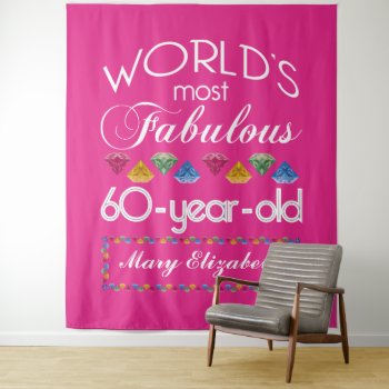 60th Birthday Most Fabulous Colorful Gems Pink Tapestry by BCMonogramMe at Zazzle