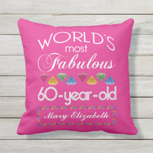 60th Birthday Most Fabulous Colorful Gems Pink Throw Pillow