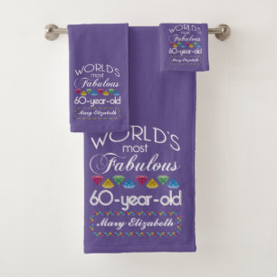60th Birthday Most Fabulous Colorful Gems Purple Bath Towel Set