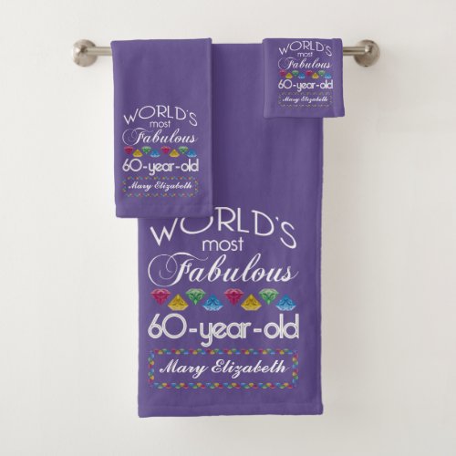 60th Birthday Most Fabulous Colorful Gems Purple Bath Towel Set
