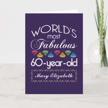 60th Birthday Most Fabulous Colorful Gems Purple Card by BCMonogramMe at Zazzle
