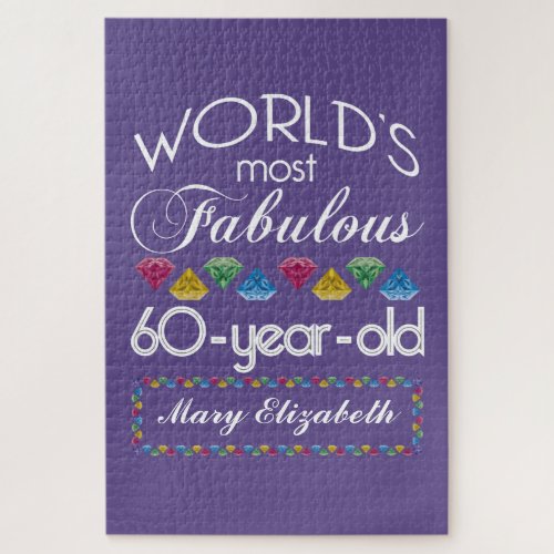 60th Birthday Most Fabulous Colorful Gems Purple Jigsaw Puzzle