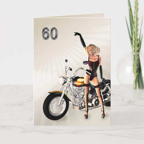 60th Birthday Motorbike and Girl Card