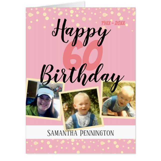 60th Birthday Multi Photo Confetti Card (Front)