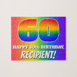[ Thumbnail: 60th Birthday — Multicolored Rainbow Pattern “60” Jigsaw Puzzle ]