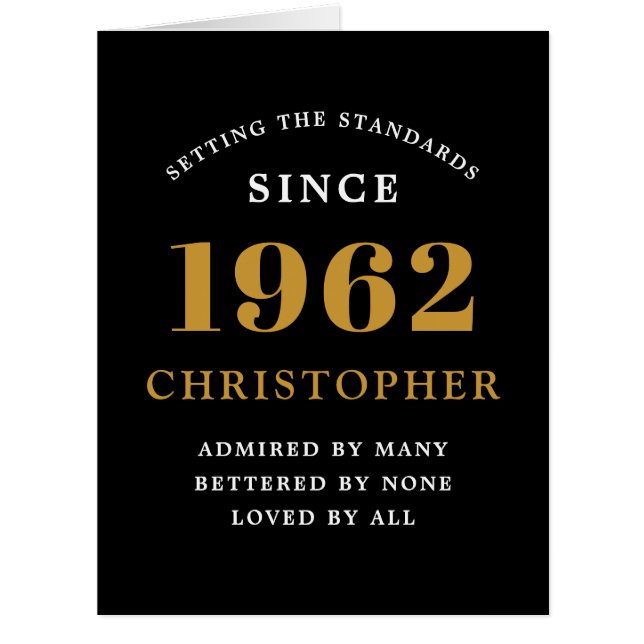 60th Birthday Name 1962 Black Gold Elegant Card  (Front)