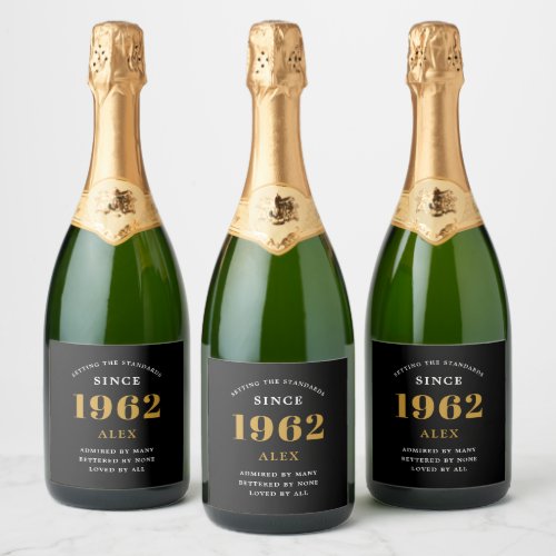 60th Birthday Name 1962 Black Gold Elegant Chic Sparkling Wine Label