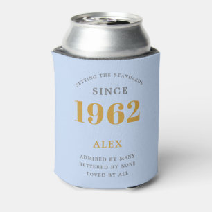 60th Birthday Name 1962 Blue Grey Elegant Chic Can Cooler