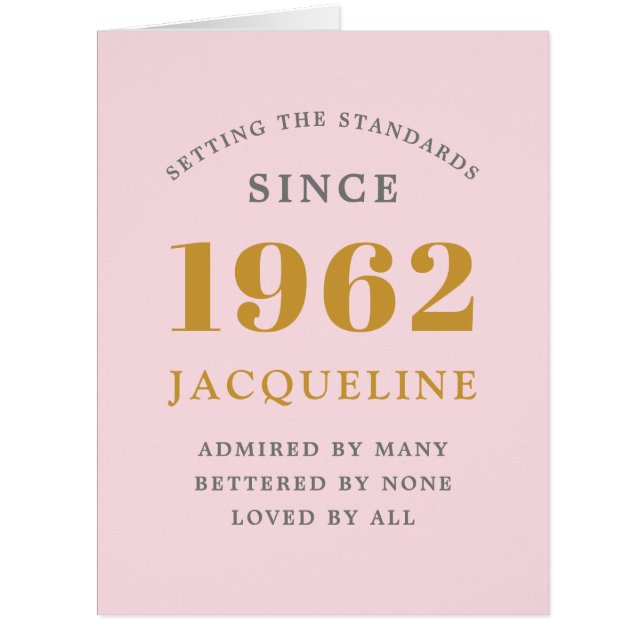 60th Birthday Name 1962 Pink Elegant Chic Card  (Front)