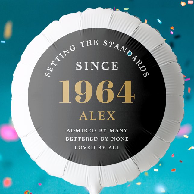 60th Birthday Name 1964 Black Gold Elegant Chic Balloon (Elegant Chic Black Gold Personalized 1964 Balloon for 60th Birthday Party Celebration.)