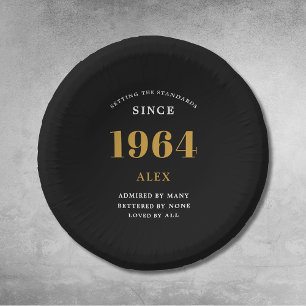 60th Birthday Name 1964 Black Gold Elegant Chic Paper Bowls