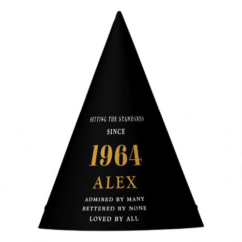 60th Birthday Name 1964 Black Gold Elegant Chic Party Hat