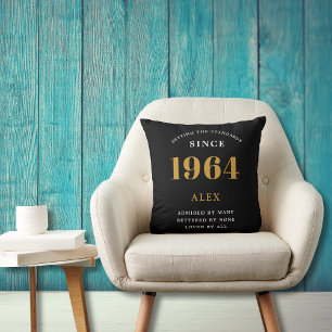 60th Birthday Name 1964 Black Gold Elegant Chic Throw Pillow
