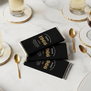 60th Birthday Name 1966 Black Gold Elegant Chic Hershey Bar Favors
