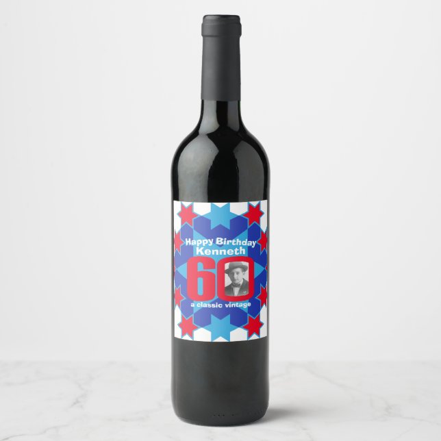 60th birthday name photo custom wine labels (Front)