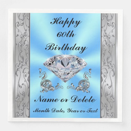 60th Birthday Napkins with Your Text and Colors