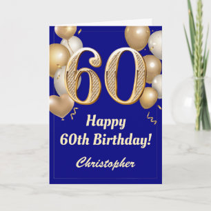 60th Birthday Navy Blue and Gold Balloons Confetti Card