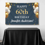60th Birthday Navy Blue and Gold Celebration Banner<br><div class="desc">Celebrate in style with our 60th Birthday Navy Blue and Gold Celebration Banner! This elegant banner is designed with a striking black background accented by shimmering gold details, creating a luxurious and festive ambiance. Perfect for a milestone celebration, it features customizable text to honor the guest of honor, adding a...</div>