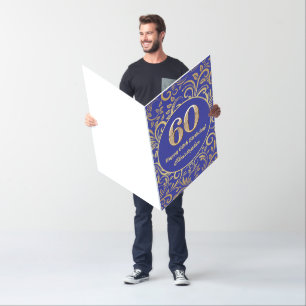 60th Birthday Navy Blue and Gold Floral Pattern Card