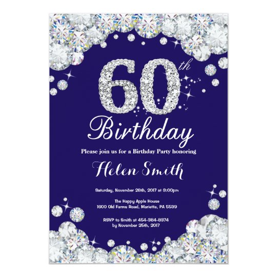 60th birthday navy blue and silver diamond invitation black and silver party invitations