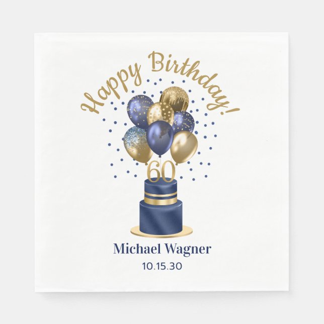 60th Birthday Navy Blue Balloon Cake Napkins (Front)