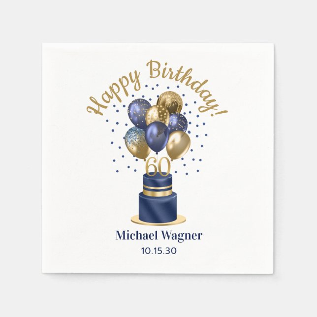 60th Birthday Navy Blue Balloon Cake Napkins (Front)