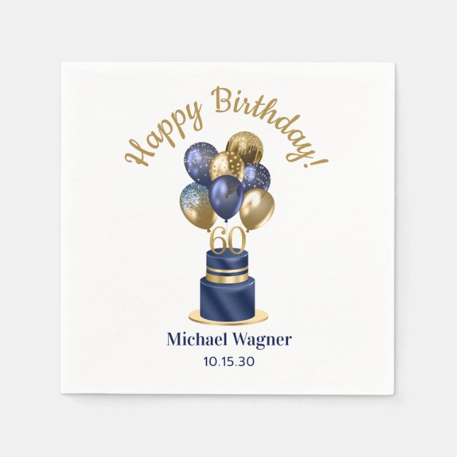 60th Birthday Navy Blue Balloon Cake Napkins (Front)