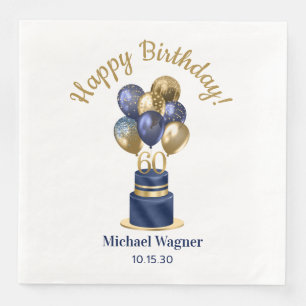 60th Birthday Navy Blue Balloon Cake Paper Dinner Napkins