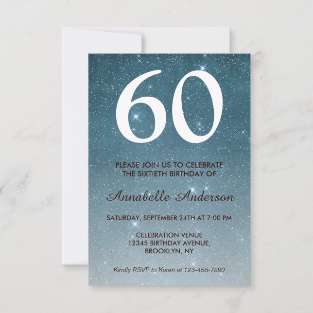 60th Birthday Navy Blue Celestial Sky Star Sparkle Invitation (Front)