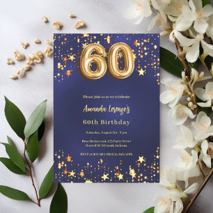 60th birthday navy blue gold stars invitation