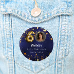 60th birthday navy blue gold stars photo button<br><div class="desc">Navy blue uneven colored background,  decorated with golden stars. Personalize and add a photo,  name,  age,  date.</div>