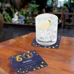 60th birthday navy blue gold stars photo square paper coaster<br><div class="desc">Navy blue uneven colored background, decorated with golden stars. Personalize and add a photo, name, age, date. Celebrate in Style – 60th Birthday Blue & Gold Photo coasters Add a personal touch to your milestone celebration with these elegant 60th birthday coasters. Featuring a stylish blue background, gold stars, and space...</div>