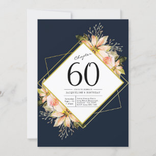 60th Birthday Navy Blue Invitation