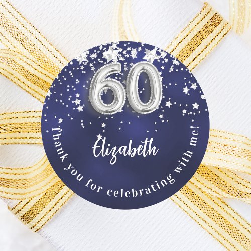 60th birthday navy blue silver stars classic round sticker