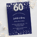 60th birthday navy blue silver stars luxury invitation<br><div class="desc">A modern,  stylish and glamorous invitation for a 60th birthday party.  A navy blue background,  decorated with faux silver stars. Personalize and add your name and party details.  Number 60 is written with a balloon style font.</div>