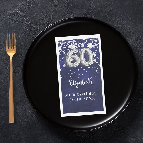 60th Birthday navy blue silver stars Paper Guest Towels