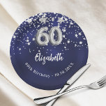 60th Birthday navy blue silver stars Paper Plates<br><div class="desc">For a 60th birthday celebration. A navy blue background color with faux silver stars. The blue color is uneven.  Add your name,  text.</div>