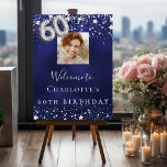 60th birthday navy blue silver stars photo welcome foam board<br><div class="desc">A welcome board  glamorous 60th birthday party.  A navy blue background decorated with faux silver stars. The blue color is uneven.   Personalize and add a photo and name.  Number 60 is written with a balloon style font.
Back: no design</div>