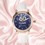 60th birthday navy blue silver stars watch<br><div class="desc">A gift for a 60th birthday. A navy blue background color with faux silver stars. The blue color is uneven.  Add a name,  date.</div>