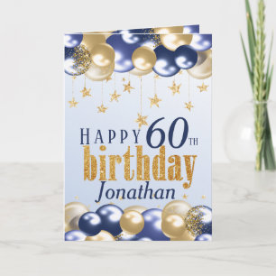 60th Birthday Navy Gold Glitter Card